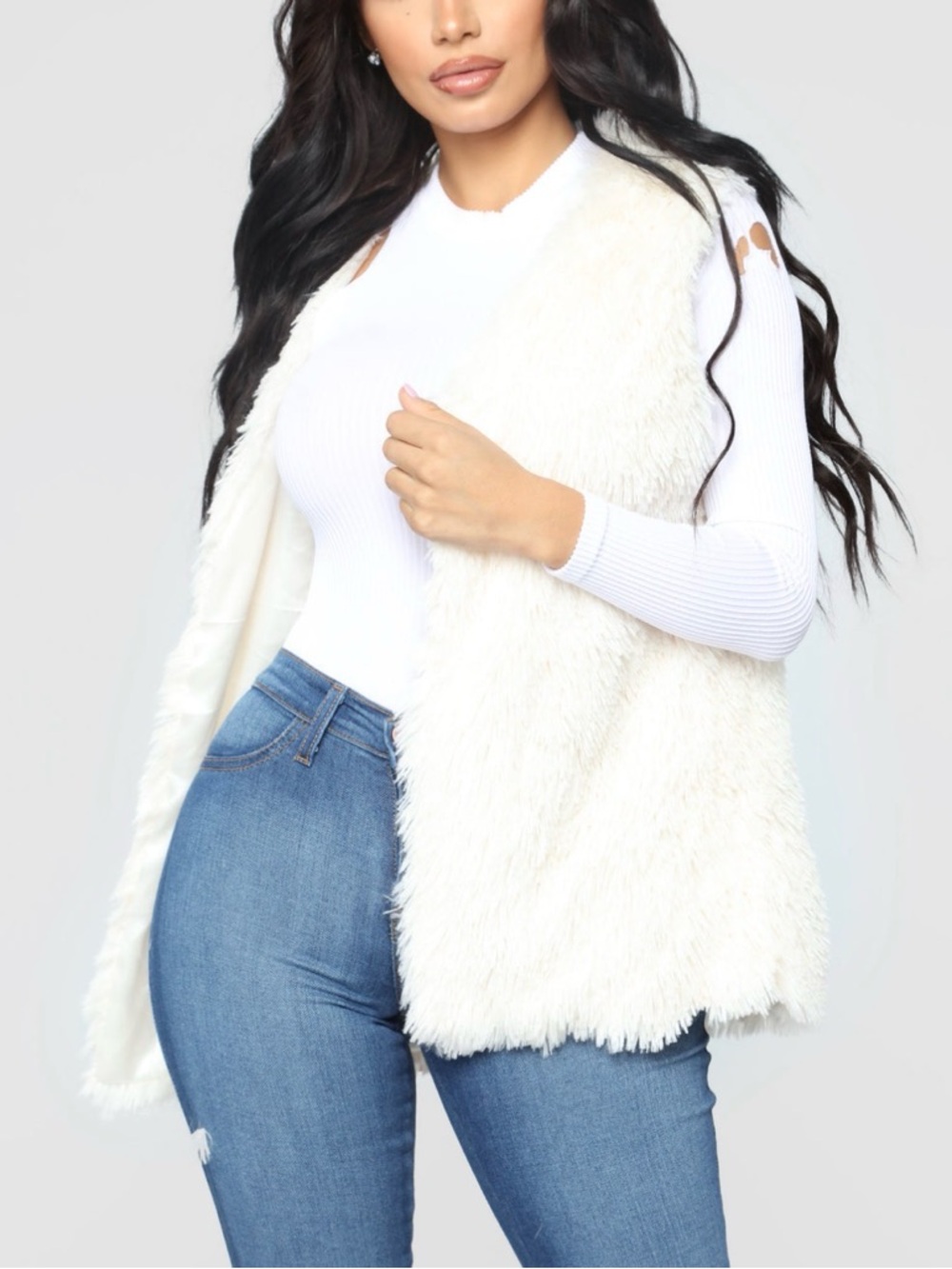 Cozy Faux Fur Open Front Vest in Ivory